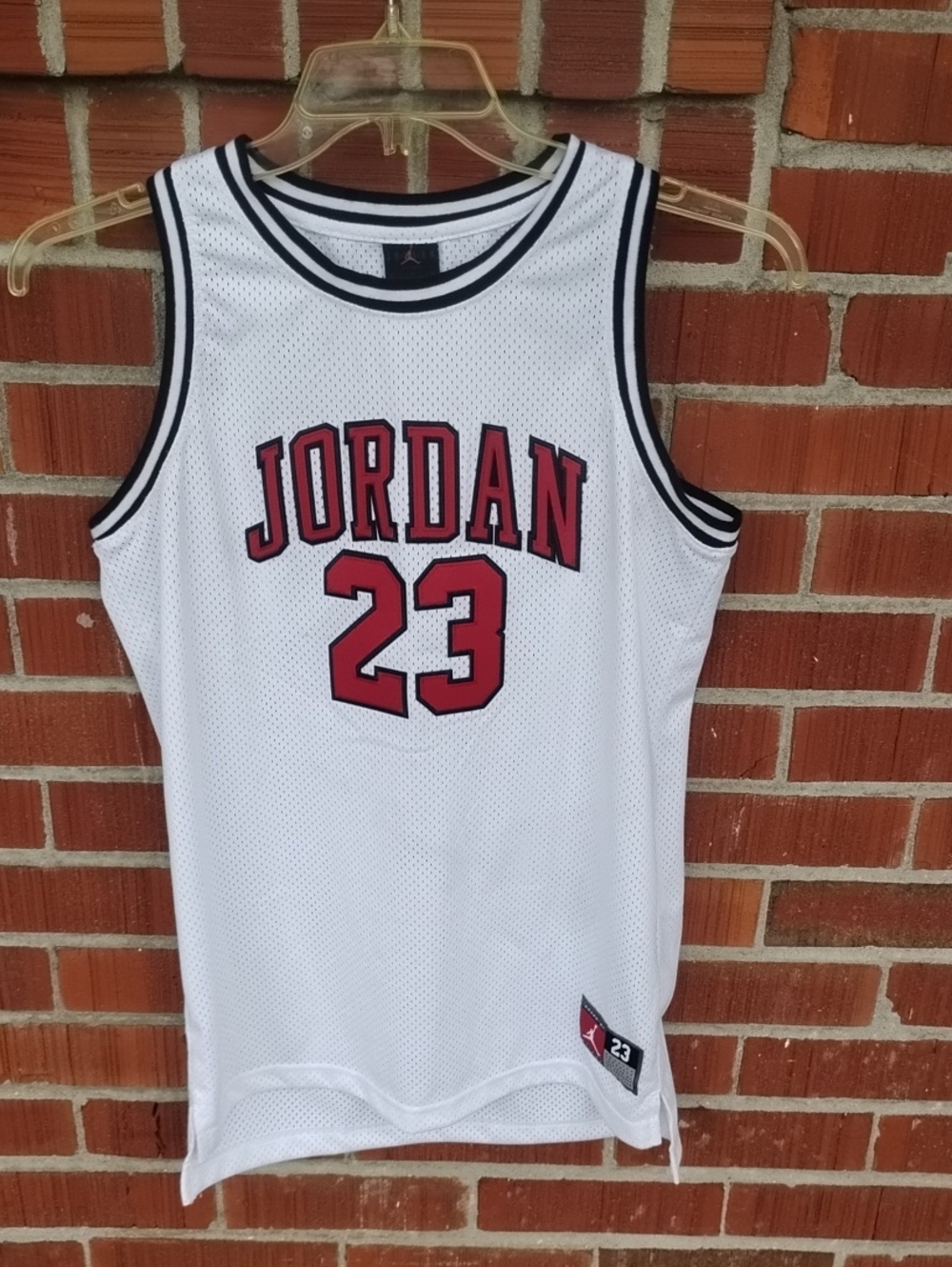 Jordan White Mesh Basketball Jersey with Red Accents
